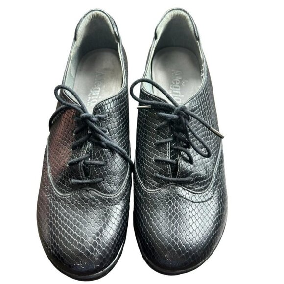 Alegria Etta Black Burnosh Snakeskin Wedge Lace Oxfords Shoes Size 9.5 / 40 - Picture 1 of 12